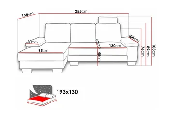 Graystone 3-sits Höger Hörnbäddsoffa 130x193 cm med Förvaring i Tyg - Grå - Möbler - Soffa - Bäddsoffa - Bäddsoffa divan