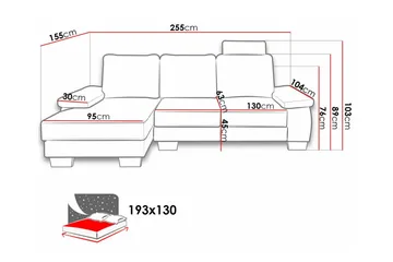 Graystone 3-sits Höger Hörnbäddsoffa 130x193 cm med Förvaring i Tyg - Ljusgrå - Möbler - Soffa - Bäddsoffa - Bäddsoffa divan
