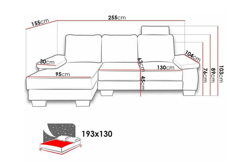 Graystone 3-sits Höger Hörnbäddsoffa 130x193 cm med Förvaring i Tyg - Ljusgrå - Möbler - Soffa - Bäddsoffa - Bäddsoffa divan