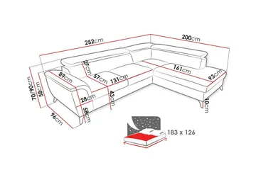 Graystone 3-sits Höger Hörnbäddsoffa med Förvaring i Tyg - Grå - Möbler - Soffa - Bäddsoffa - Bäddsoffa längsbäddad