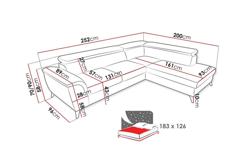 Graystone 3-sits Höger Hörnbäddsoffa med Förvaring i Tyg - Grå - Möbler - Soffa - Bäddsoffa - Bäddsoffa längsbäddad