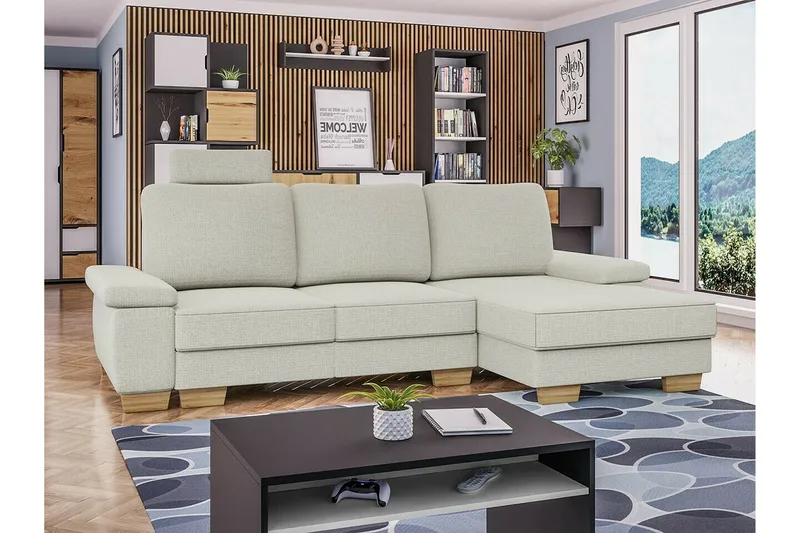 Graystone 3-sits Höger Hörnbäddsoffa med Förvaring i Tyg - Ljusgrå - Möbler - Soffa - Bäddsoffa - Bäddsoffa divan