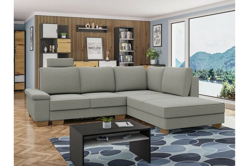 Graystone 3-sits Höger L-formad Hörnbäddsoffa 130x203 cm med Förvaring i Tyg - Grå - Möbler - Soffa - Bäddsoffa - Bäddsoffa längsbäddad
