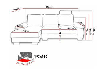 Graystone 3-sits Vänster Hörnbäddsoffa 130x193 cm med Förvaring i Tyg - Beige - Möbler - Soffa - Bäddsoffa - Bäddsoffa divan