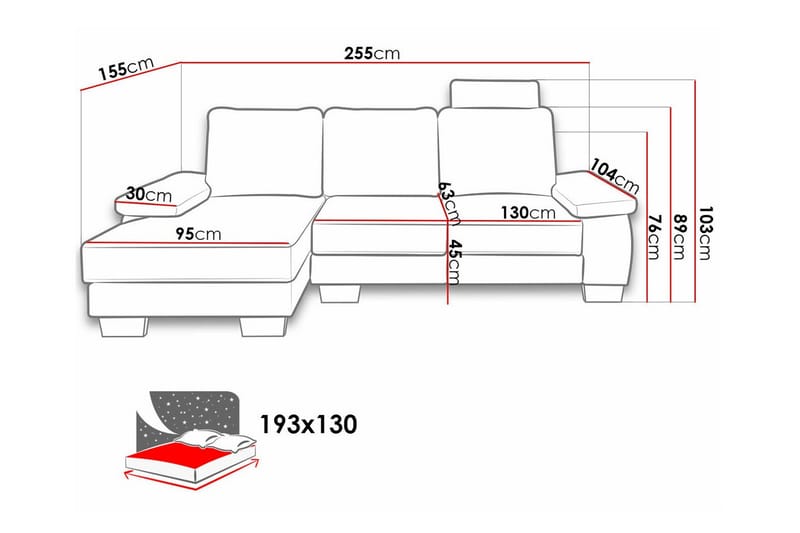 Graystone 3-sits Vänster Hörnbäddsoffa 130x193 cm med Förvaring i Tyg - Beige - Möbler - Soffa - Bäddsoffa - Bäddsoffa divan