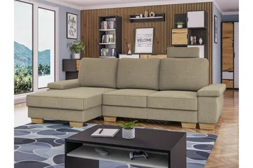 Graystone 3-sits Vänster Hörnbäddsoffa 130x193 cm med Förvaring i Tyg - Beige - Möbler - Soffa - Bäddsoffa - Bäddsoffa divan