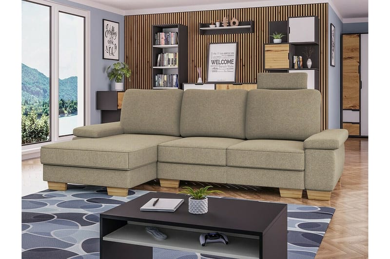 Graystone 3-sits Vänster Hörnbäddsoffa 130x193 cm med Förvaring i Tyg - Beige - Möbler - Soffa - Bäddsoffa - Bäddsoffa divan