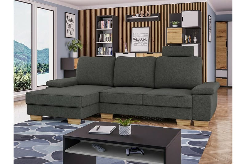 Graystone 3-sits Vänster Hörnbäddsoffa 130x193 cm med Förvaring i Tyg - Grå - Möbler - Soffa - Bäddsoffa - Bäddsoffa divan