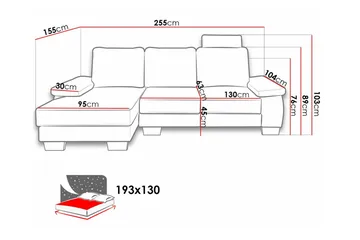Graystone 3-sits Vänster Hörnbäddsoffa 130x193 cm med Förvaring i Tyg - Grå - Möbler - Soffa - Bäddsoffa - Bäddsoffa divan
