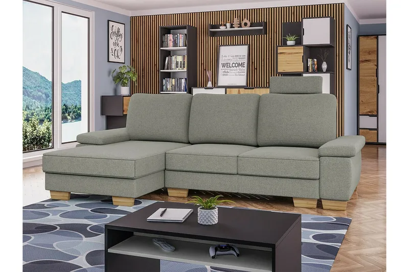 Graystone 3-sits Vänster Hörnbäddsoffa 130x193 cm med Förvaring i Tyg - Ljusgrå - Möbler - Soffa - Bäddsoffa - Bäddsoffa divan