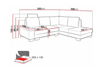 Graystone 3-sits Vänster Hörnbäddsoffa 130x203 cm med Förvaring i Tyg - Grå - Möbler - Soffa - Bäddsoffa - Bäddsoffa längsbäddad