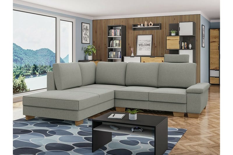 Graystone 3-sits Vänster Hörnbäddsoffa 130x203 cm med Förvaring i Tyg - Grå - Möbler - Soffa - Bäddsoffa - Bäddsoffa längsbäddad