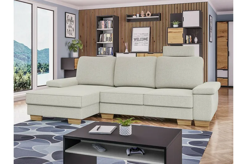 Graystone 3-sits Vänster Hörnbäddsoffa med Förvaring i Tyg - Ljusgrå - Möbler - Soffa - Bäddsoffa - Bäddsoffa divan