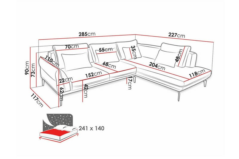 Graystone 4-sits Hörnbäddsoffa NO_BRAND Dark grey - Möbler - Soffa - Divansoffa & schäslongsoffa - 4 sits soffa med divan