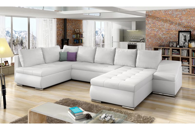 Hörnbäddsoffa Bouchard med Divan - Vit - Möbler - Soffa - Bäddsoffa - Hörnbäddsoffa