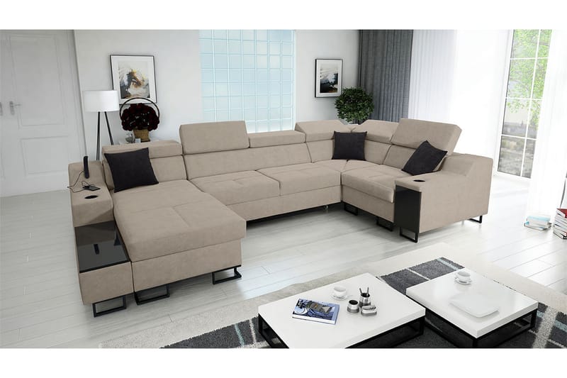 Hörnbäddsoffa m. Divan Tamami 5-sits 268x127 - Beige - Möbler - Soffa - Bäddsoffa - Hörnbäddsoffa