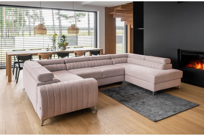 Hörnbäddsoffa m. Schäslong Satender - Ljusrosa - Möbler - Soffa - Bäddsoffa - Hörnbäddsoffa