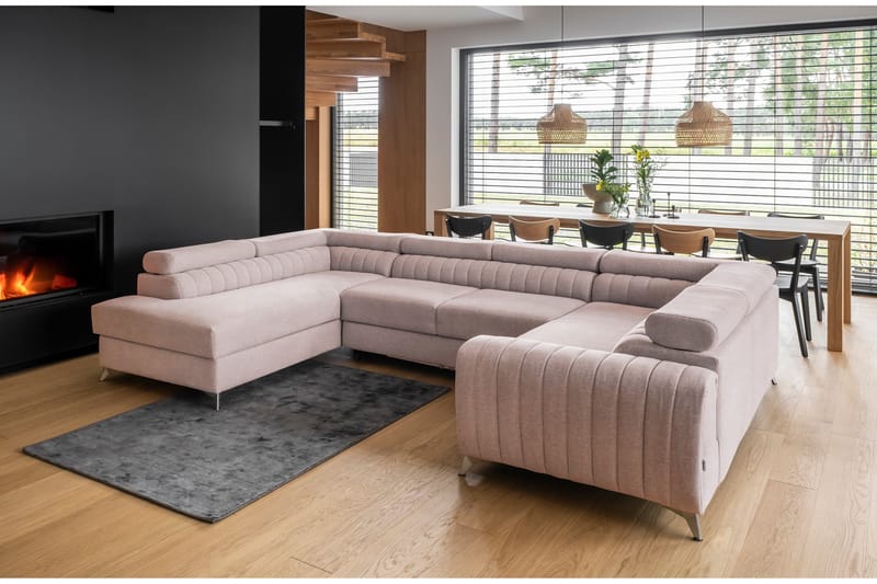 Hörnbäddsoffa m. Schäslong Satender - Ljusrosa - Möbler - Soffa - Bäddsoffa - Hörnbäddsoffa