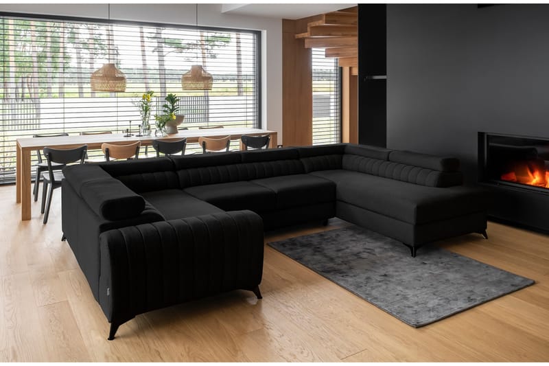 Hörnbäddsoffa m. Schäslong Satender - Svart - Möbler - Soffa - Bäddsoffa - Hörnbäddsoffa