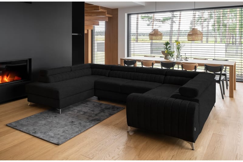 Hörnbäddsoffa m. Schäslong Satender - Svart - Möbler - Soffa - Bäddsoffa - Hörnbäddsoffa