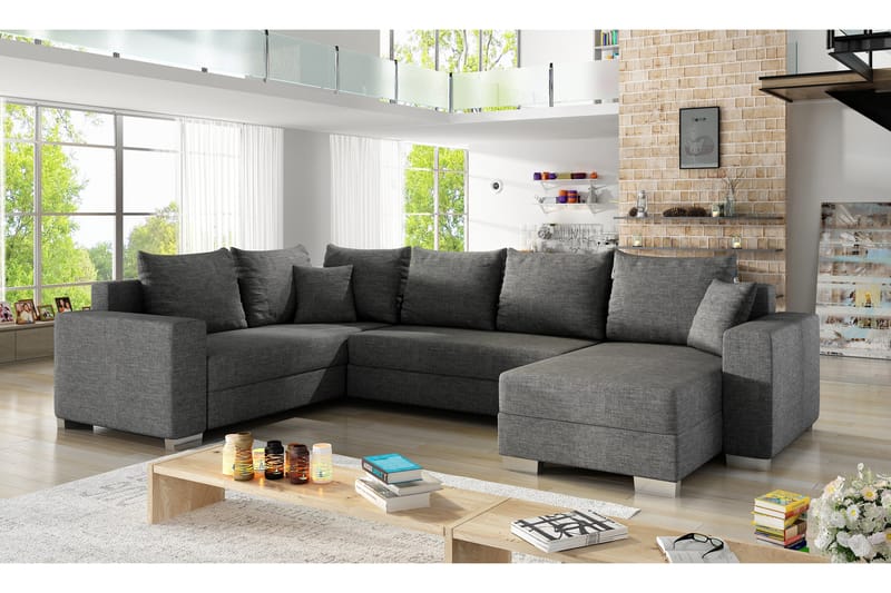 Hörnbäddsoffa Sase med Divan - Grå - Möbler - Soffa - Bäddsoffa - Hörnbäddsoffa