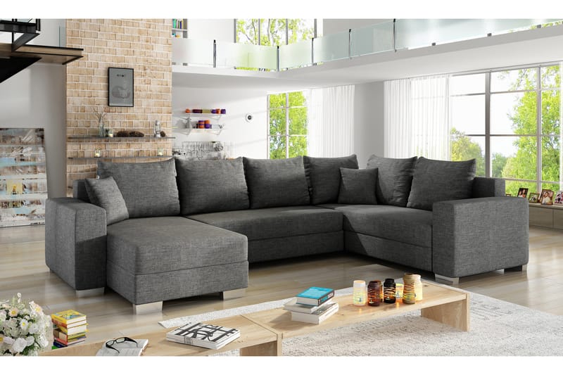 Hörnbäddsoffa Sase med Divan - Grå - Möbler - Soffa - Bäddsoffa - Hörnbäddsoffa