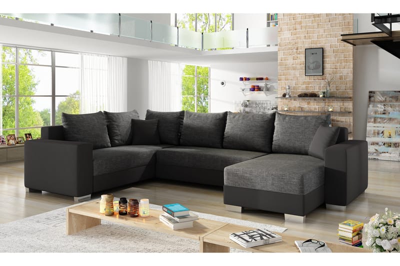 Hörnbäddsoffa Sase med Divan - Grå/Svart - Möbler - Soffa - Bäddsoffa - Hörnbäddsoffa