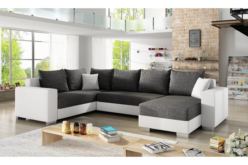 Hörnbäddsoffa Sase med Divan - Grå/Vit - Möbler - Soffa - Bäddsoffa - Hörnbäddsoffa