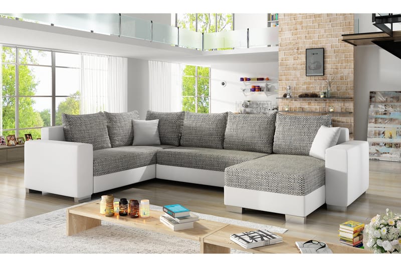 Hörnbäddsoffa Sase med Divan - Grå/Vit - Möbler - Soffa - Bäddsoffa - Hörnbäddsoffa