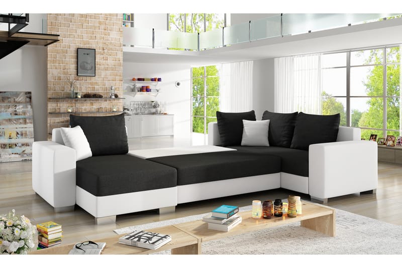 Hörnbäddsoffa Sase med Divan - Svart - Möbler - Soffa - Bäddsoffa - Hörnbäddsoffa