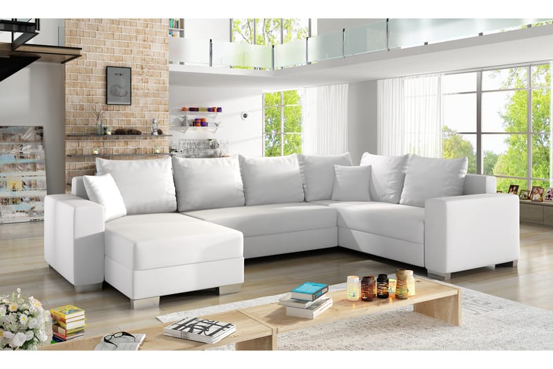Hörnbäddsoffa Sase med Divan - Vit - Möbler - Soffa - Bäddsoffa - Hörnbäddsoffa