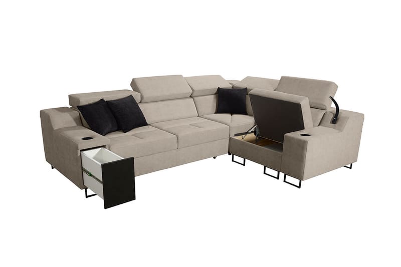 Hörnbäddsoffa Tamami 4-sits 210x127 - Beige - Möbler - Soffa - Bäddsoffa - Hörnbäddsoffa