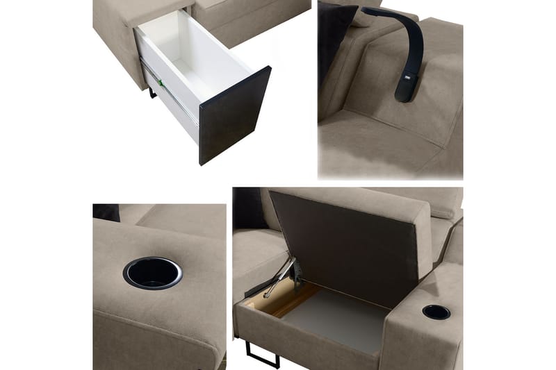 Hörnbäddsoffa Tamami 4-sits 210x127 - Beige - Möbler - Soffa - Bäddsoffa - Hörnbäddsoffa