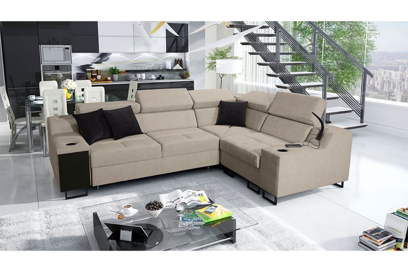 Hörnbäddsoffa Tamami 4-sits 210x127 - Beige - Möbler - Soffa - Bäddsoffa - Hörnbäddsoffa