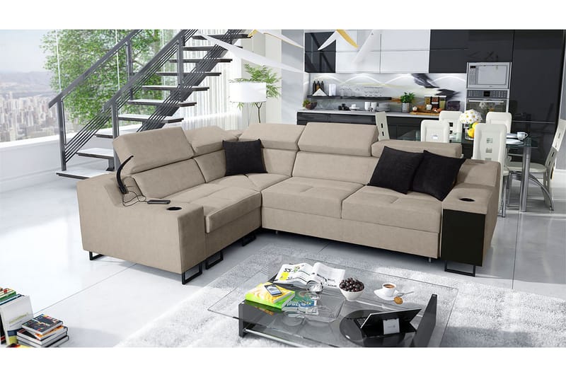 Hörnbäddsoffa Tamami 4-sits 210x127 - Beige - Möbler - Soffa - Bäddsoffa - Hörnbäddsoffa
