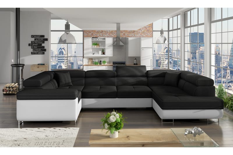 Hörnbäddsoffa Villatuerta - Svart|Vit - Möbler - Soffa - Bäddsoffa - Hörnbäddsoffa