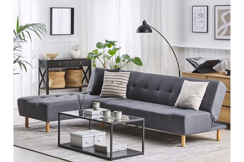 Hörnsofa H 4-sits med sovfunktion mörkgrå ALSTEN - Grå - Möbler - Soffa - Bäddsoffa - Hörnbäddsoffa