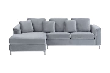 Hörnsoffa 4-sits H med sovfunktion sammet grå OSLO - Grå - Möbler - Soffa - Bäddsoffa - Hörnbäddsoffa