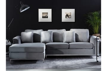 Hörnsoffa 4-sits H med sovfunktion sammet grå OSLO - Grå - Möbler - Soffa - Bäddsoffa - Hörnbäddsoffa