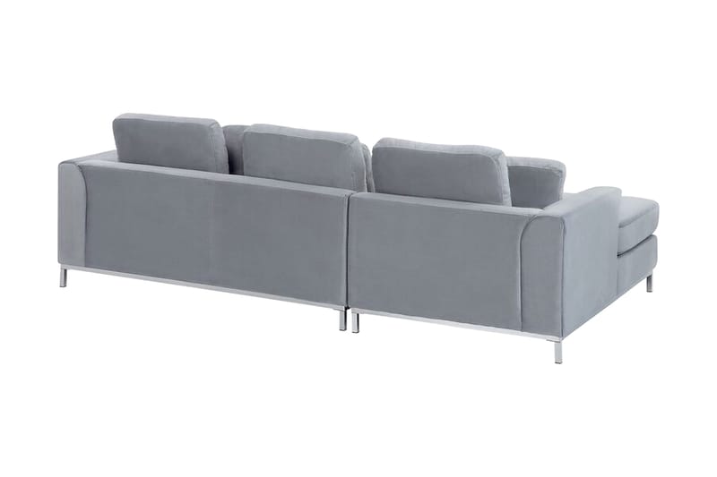 Hörnsoffa 4-sits H med sovfunktion sammet grå OSLO - Grå - Möbler - Soffa - Bäddsoffa - Hörnbäddsoffa