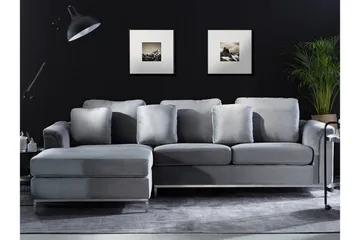 Hörnsoffa 4-sits H med sovfunktion sammet grå OSLO - Grå - Möbler - Soffa - Bäddsoffa - Hörnbäddsoffa