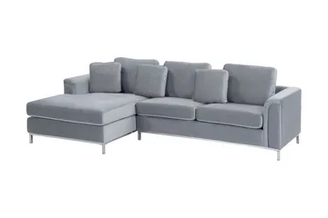 Hörnsoffa 4-sits H med sovfunktion sammet grå OSLO - Grå - Möbler - Soffa - Bäddsoffa - Hörnbäddsoffa
