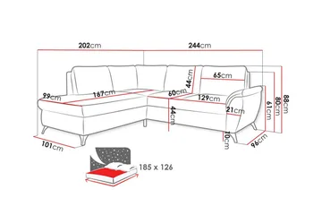 Hereford 3-sits Höger Hörnbäddsoffa 126x185 cm med Förvaring i Tyg - Gul - Möbler - Soffa - Bäddsoffa - Bäddsoffa längsbäddad