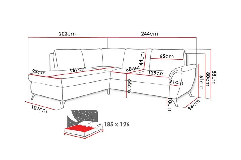 Hereford 3-sits Höger Hörnbäddsoffa 126x185 cm med Förvaring i Tyg - Gul - Möbler - Soffa - Bäddsoffa - Bäddsoffa längsbäddad