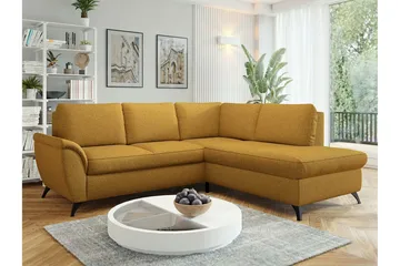 Hereford 3-sits Höger Hörnbäddsoffa 126x185 cm med Förvaring i Tyg - Gul - Möbler - Soffa - Bäddsoffa - Bäddsoffa längsbäddad