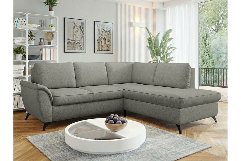 Hereford 3-sits Höger Hörnbäddsoffa med Förvaring i Tyg - Grå - Möbler - Soffa - Bäddsoffa - Bäddsoffa längsbäddad