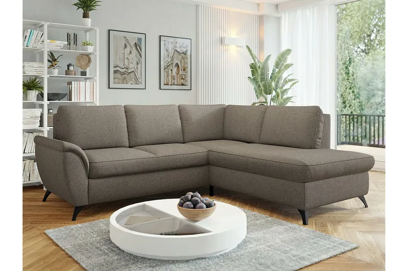 Hereford 3-sits Höger Hörnbäddsoffa med Förvaring i Tyg - Taupe - Möbler - Soffa - Bäddsoffa - Bäddsoffa längsbäddad