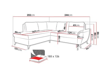 Hereford 3-sits Vänster Hörnbäddsoffa 126x185 cm med Förvaring i Tyg - Brun - Möbler - Soffa - Bäddsoffa - Bäddsoffa längsbäddad
