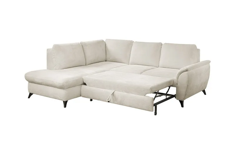 Hereford 3-sits Vänster Hörnbäddsoffa 126x185 cm med Förvaring i Tyg - Gräddvit - Möbler - Soffa - Bäddsoffa - Bäddsoffa längsbäddad