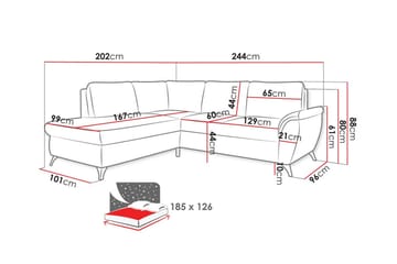 Hereford 3-sits Vänster Hörnbäddsoffa 126x185 cm med Förvaring i Tyg - Gräddvit - Möbler - Soffa - Bäddsoffa - Bäddsoffa längsbäddad